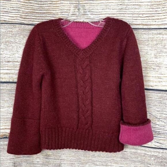 EGG-Baby V-neck Sweater Double Sided Alpaca Blend Burgundy size 12-18 months - Picture 1 of 11